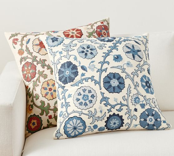 ON CLEARANCE SALE White and Blue Costal Pillow. Decorative Coral Fan  Porcelain Blue Embroidery Pillow Vintage Blue 18inch 30% Discount 