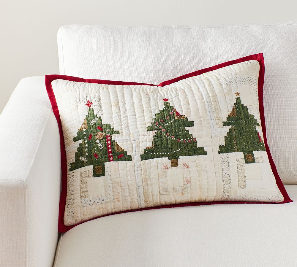 Chambray Christmas Lumbar Pillow Embroidered Peace - Woodwaves