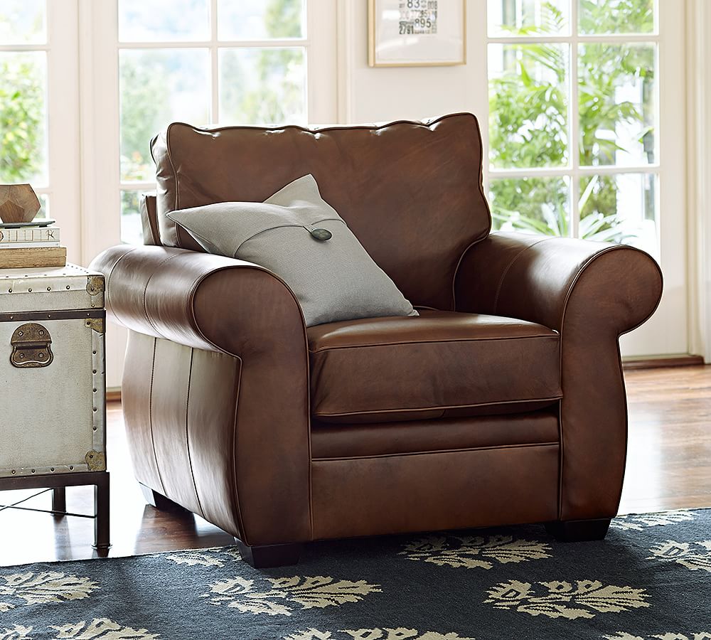 Pottery barn armchair online leather