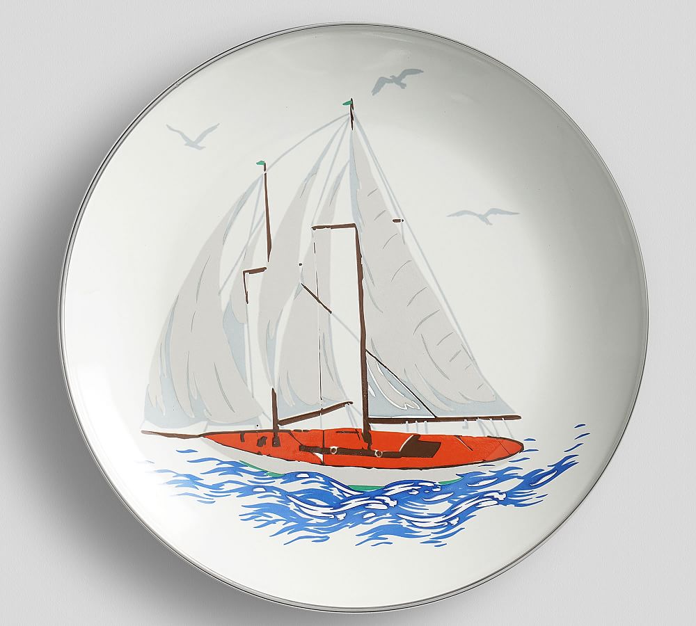 Lakehouse Enamel Sailboat Salad Plate Pottery Barn