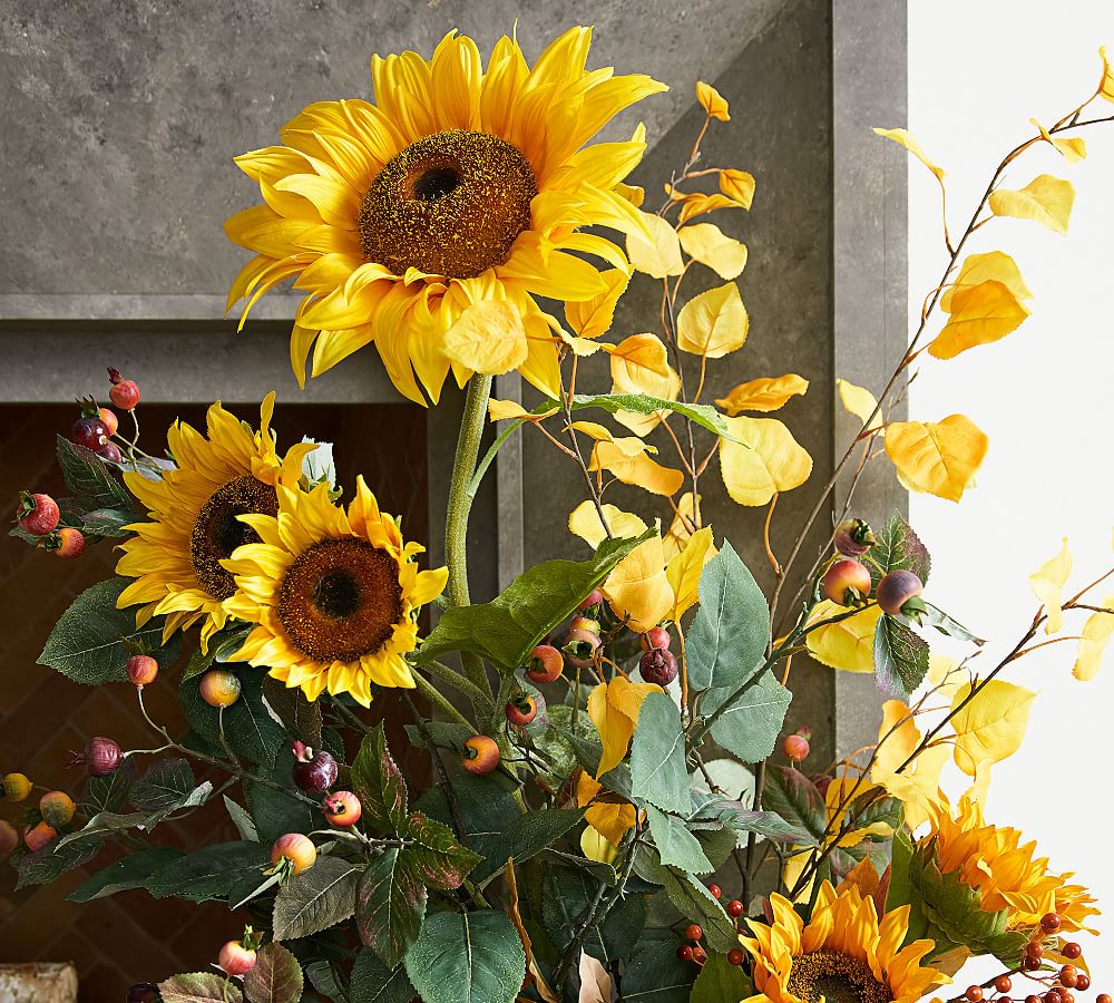 Faux Blooming Sunflower Stem Artificial Flowers Pottery Barn