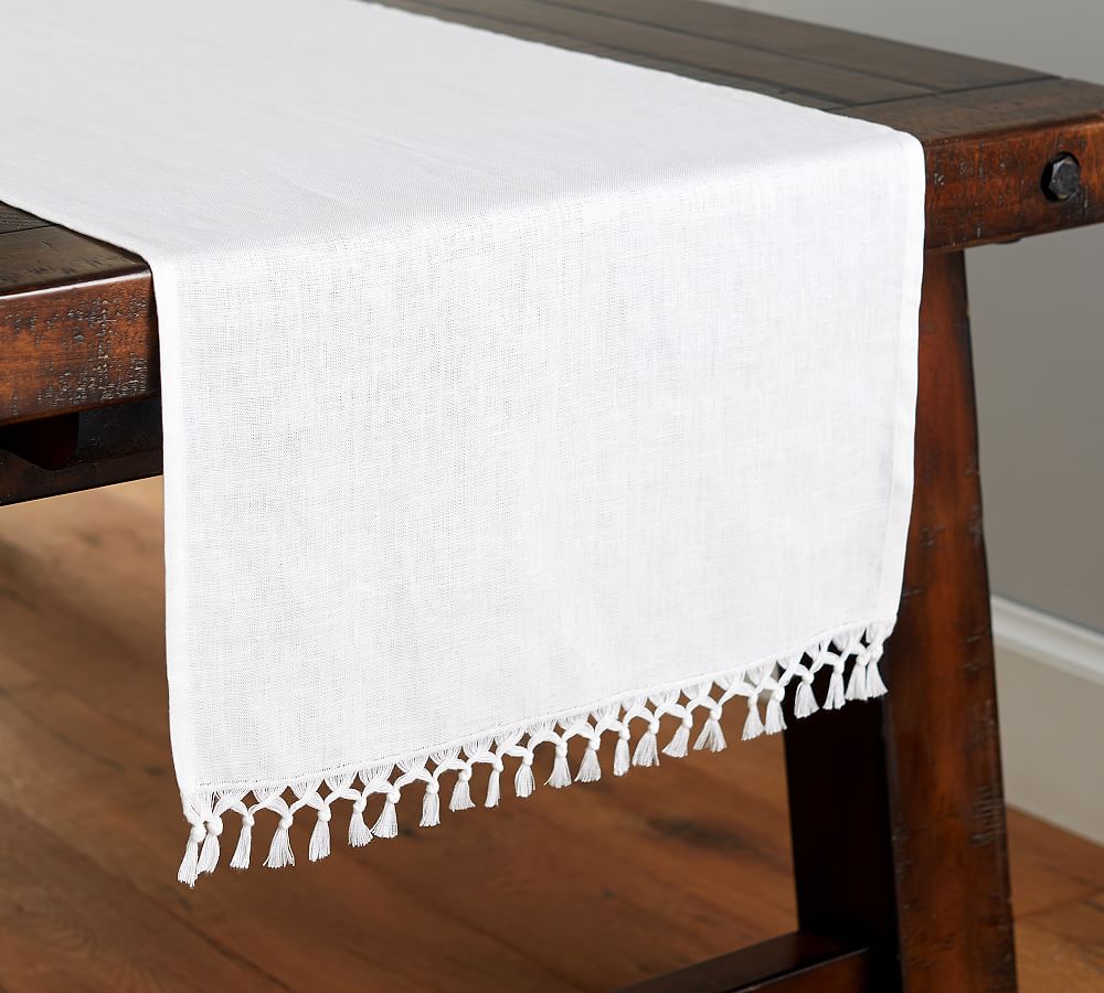 Fringed Linen Knotted Table Runner Pottery Barn