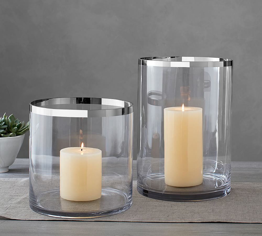Banded Rim Glass Hurricanes Candle Holder Pottery Barn