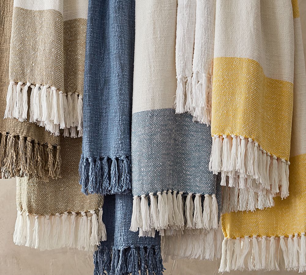 Solid Textured Tassel Throw Blanket Pottery Barn