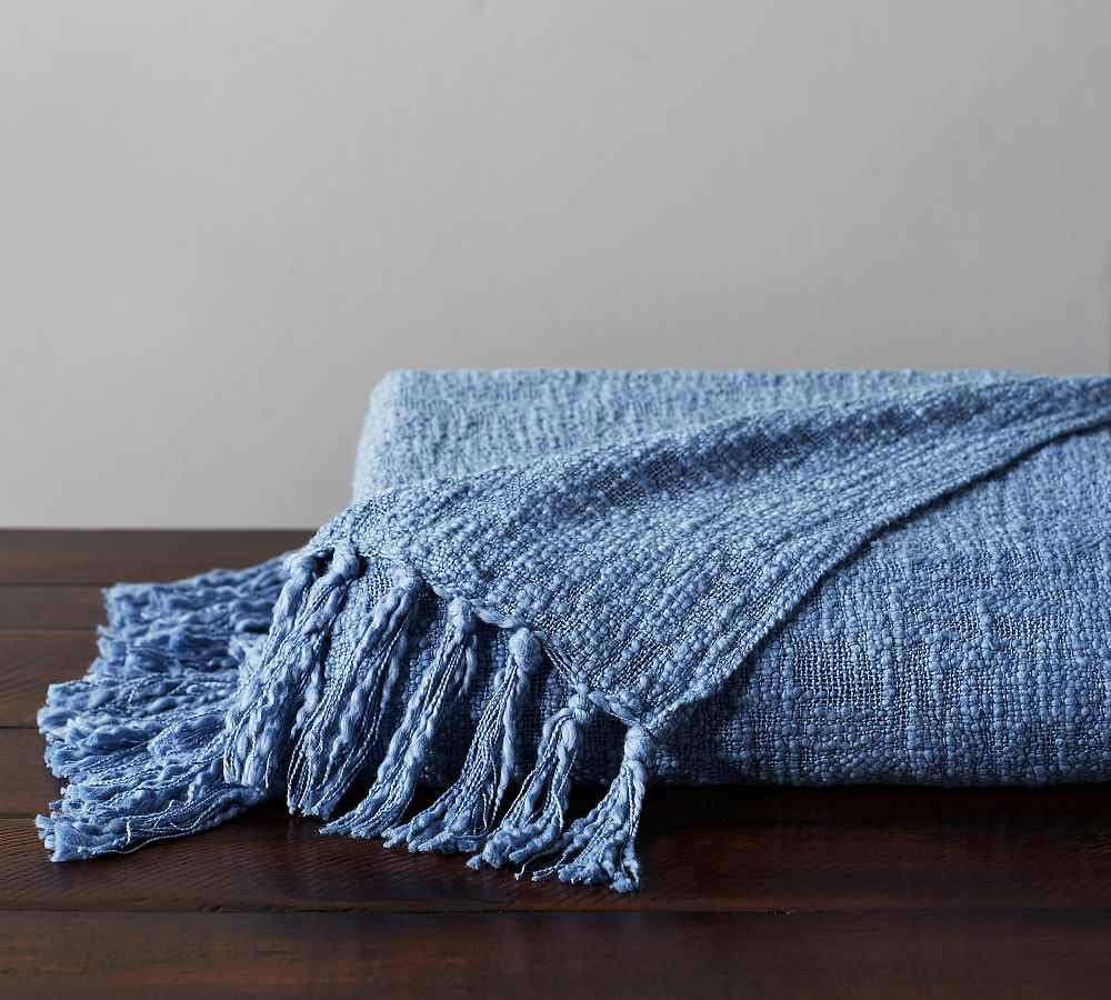 Solid Textured Tassel Throw Blanket Pottery Barn