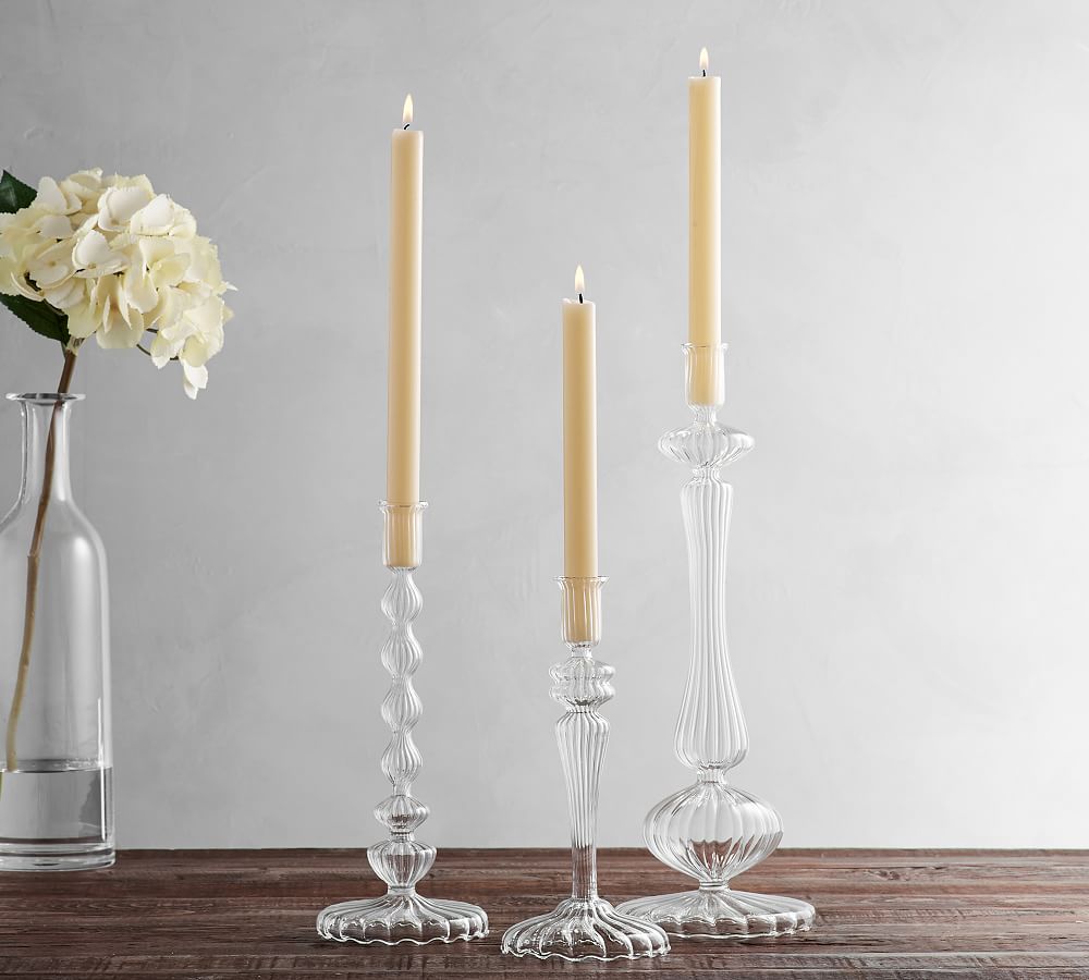Willow Glass Taper Candle Holders, Clear, Set of 4, Decor, Candle Holders