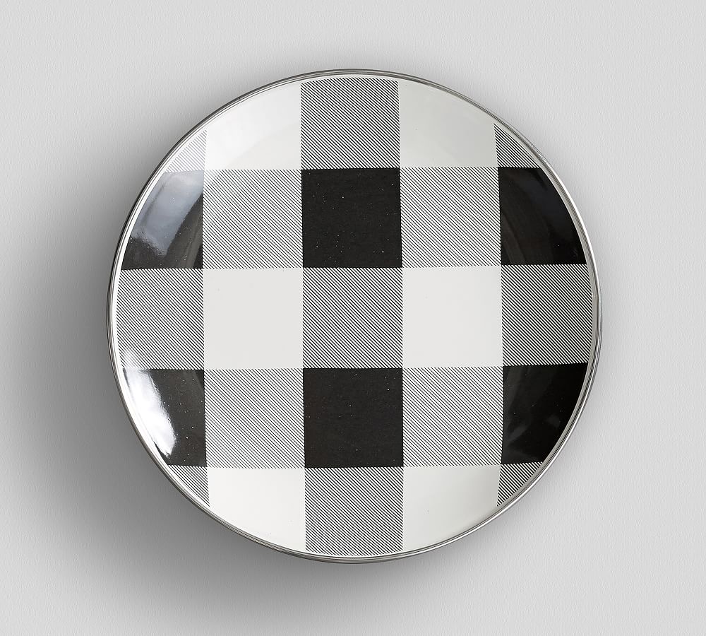 Black & White Buffalo Check Personalized Enamel Utensil Holder