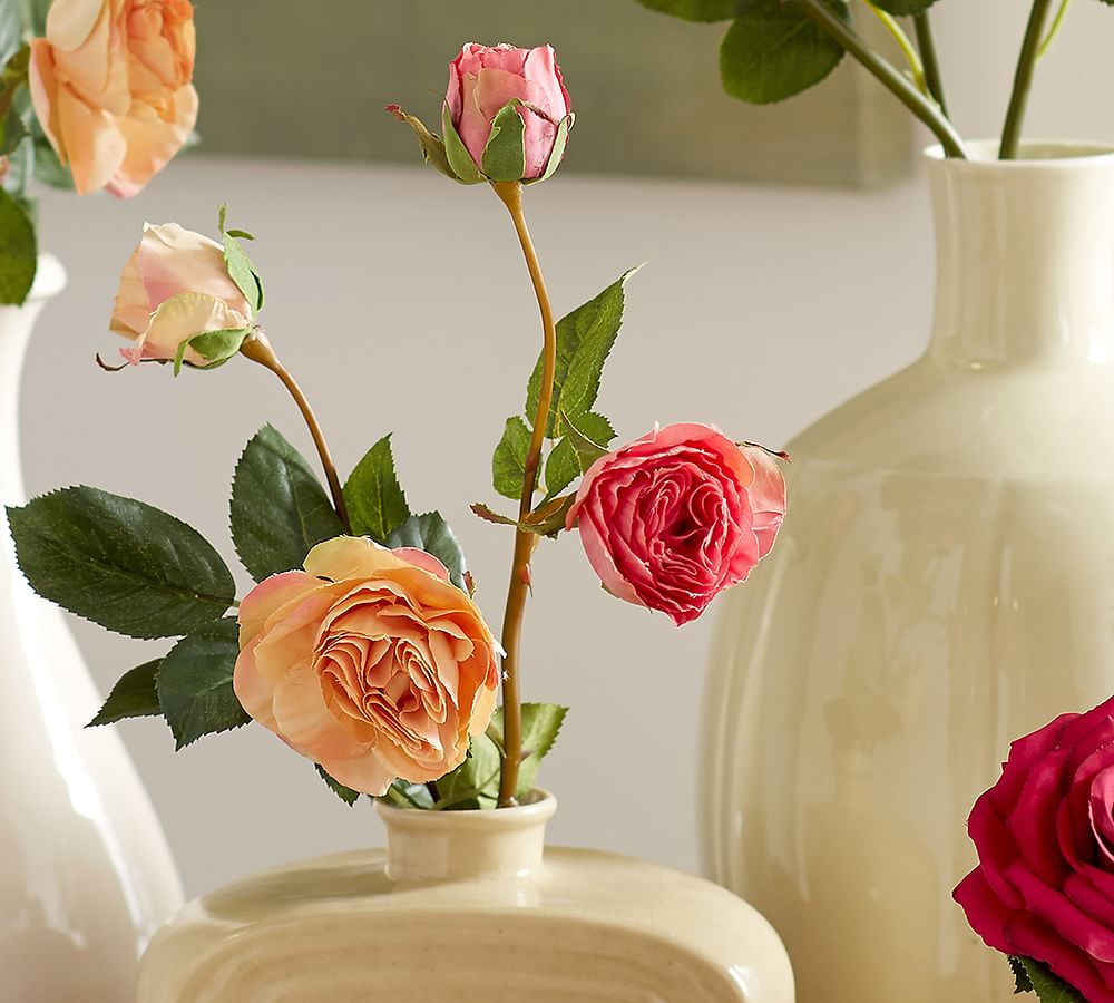 Peach Coral Rose Stem, Artificial Flowers, Fake Roses, Silk Roses, Faux  Flowers