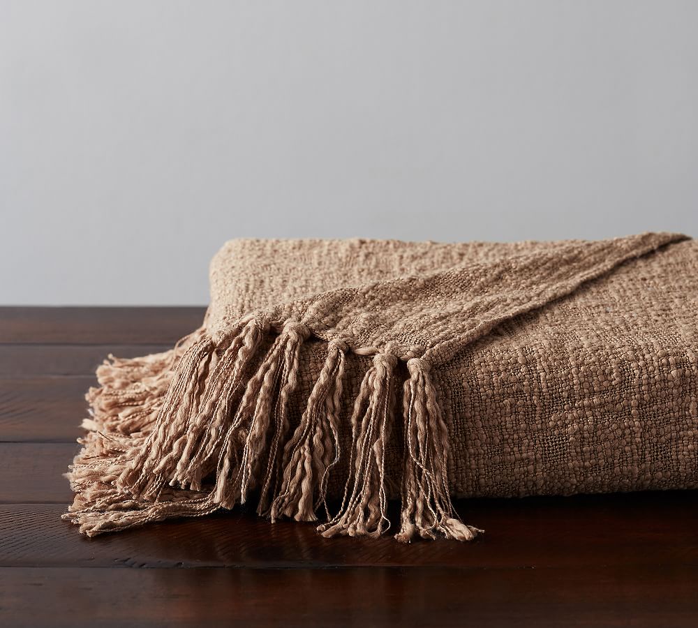 Solid Textured Tassel Throw Blanket Pottery Barn