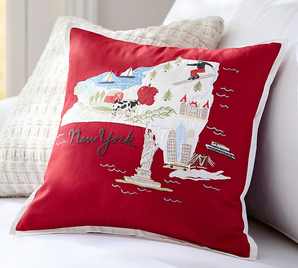 New York Embroidered Decorative Pillow Cover