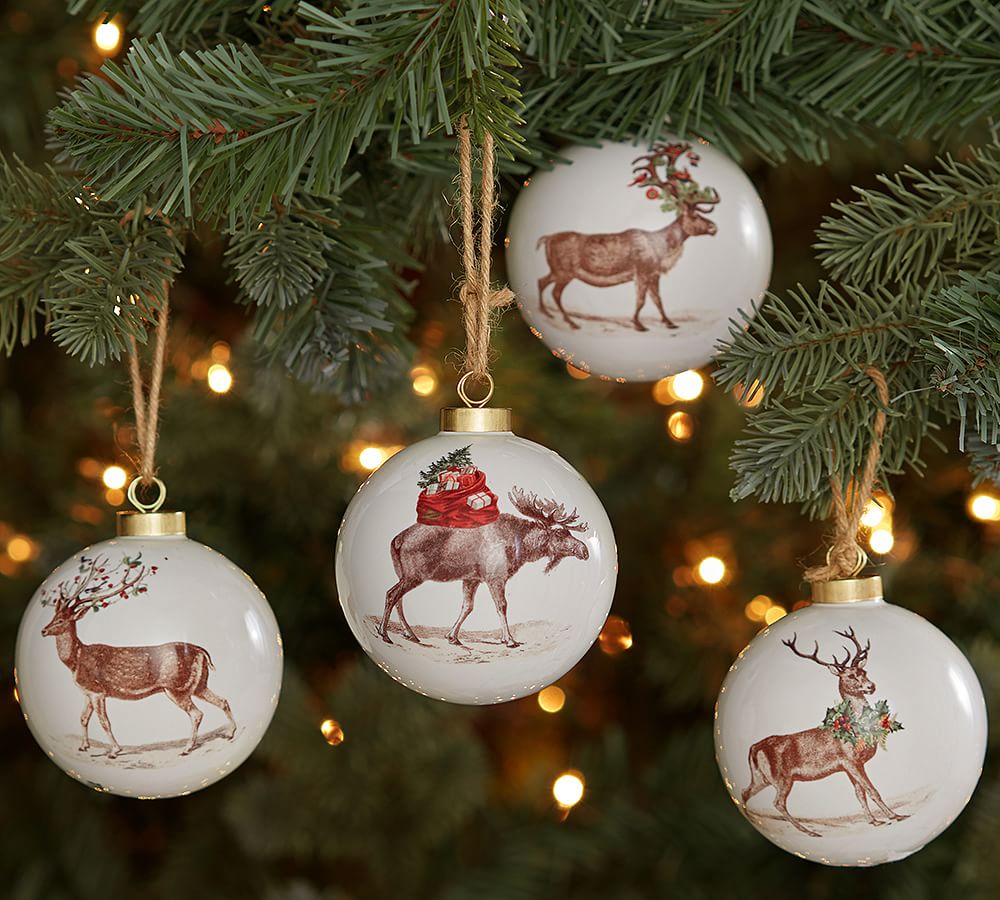 Silly Stag Ball Christmas Ornaments - Set of 4 | Pottery Barn