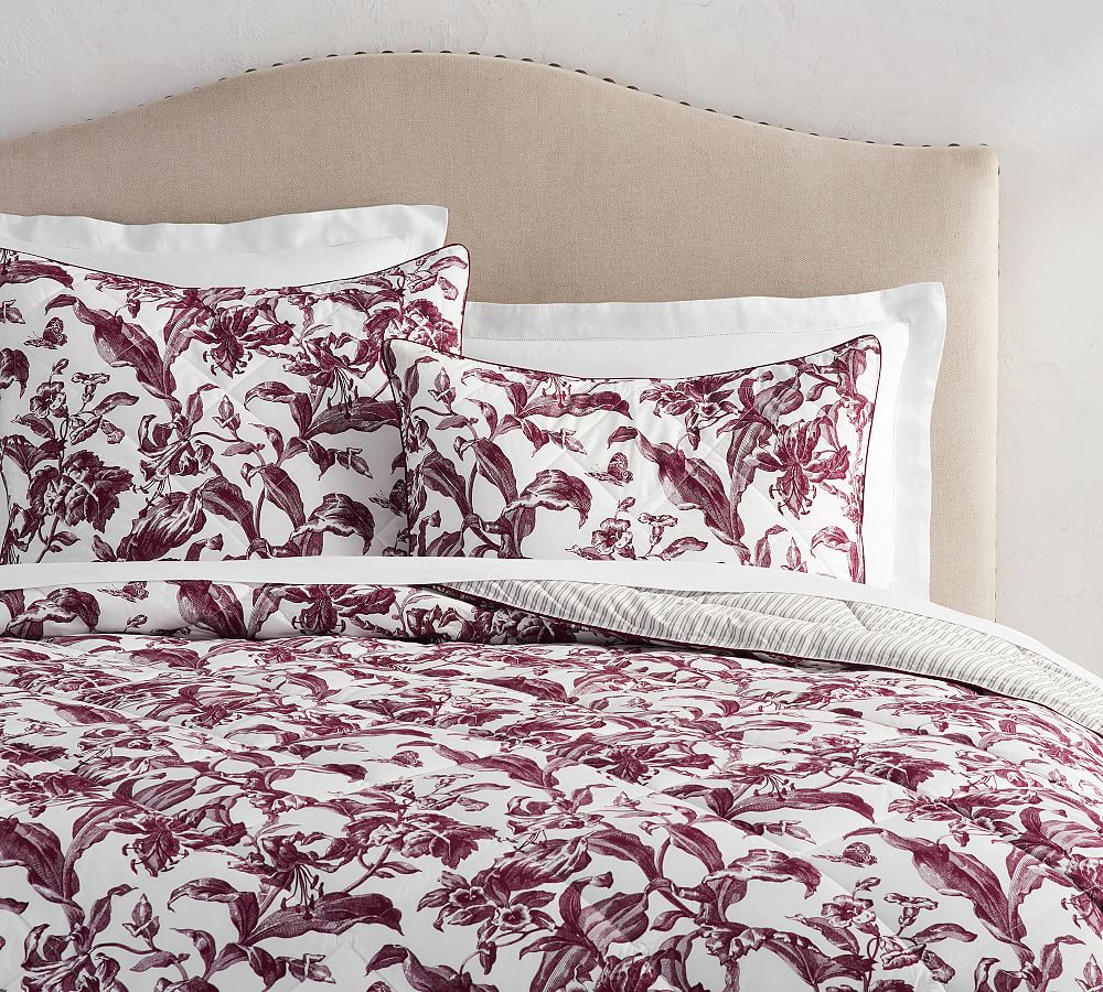 Marcia Floral Reversible Cotton Comforter & Shams | Pottery Barn