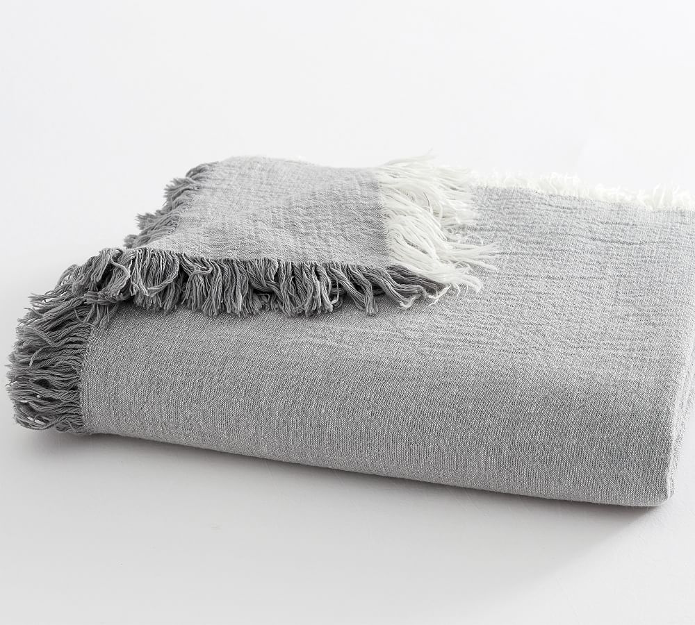 Oversized Fringe Linen Throw Blanket Pottery Barn