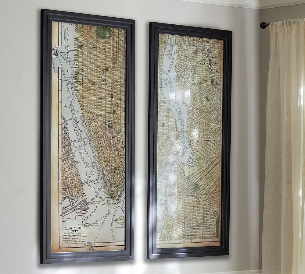 Framed New York City Map Dyptich, Wall Art