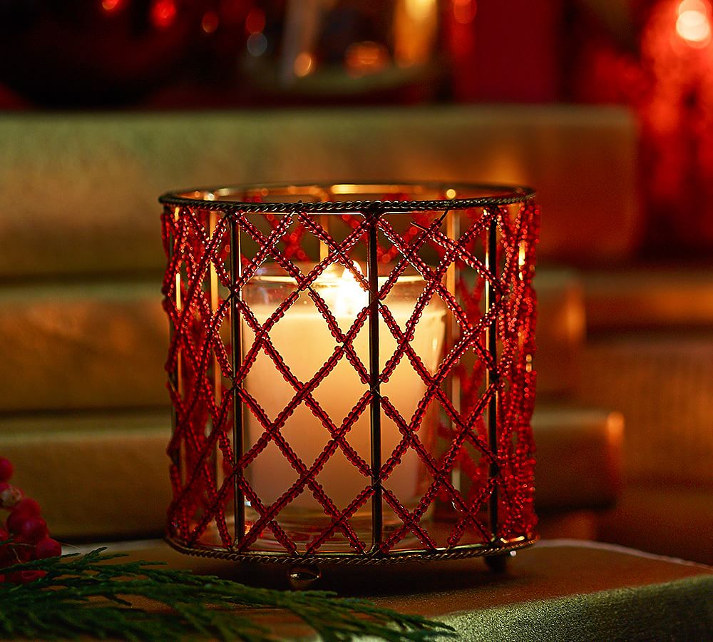 Red Beaded Votive Holders Set of 2 Candle Holder Pottery Barn