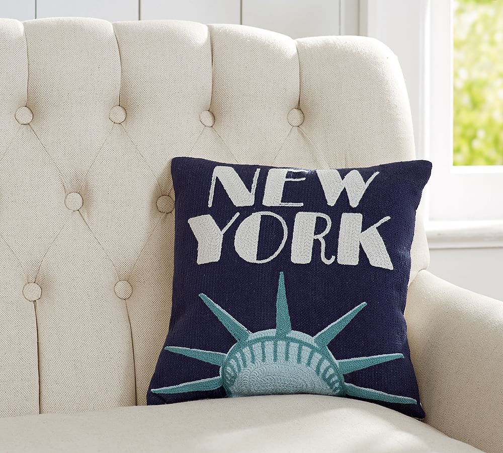 Pottery Barn New York City Pillow Crewel Embroidered 12 Big Apple  Discontinued