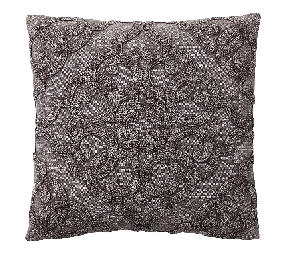 Drew Embroidered Pillow Cover Gray Pottery Barn