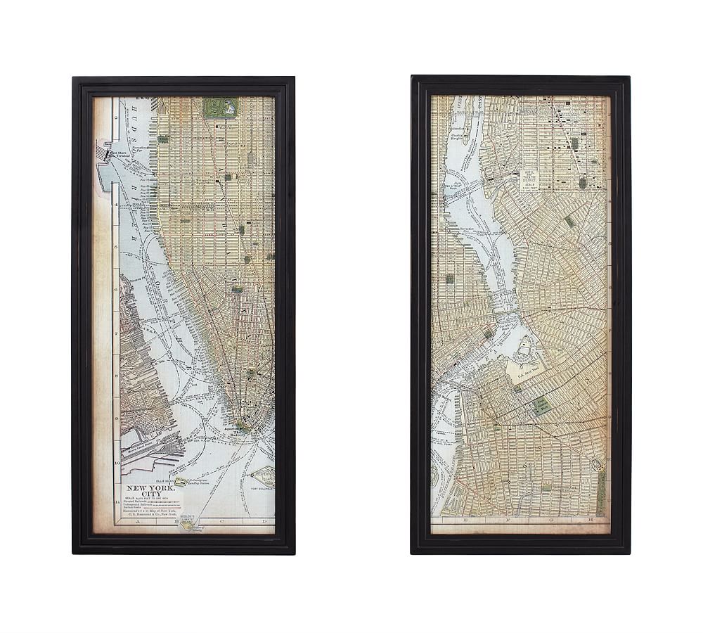 Framed New York City Map Dyptich, Wall Art