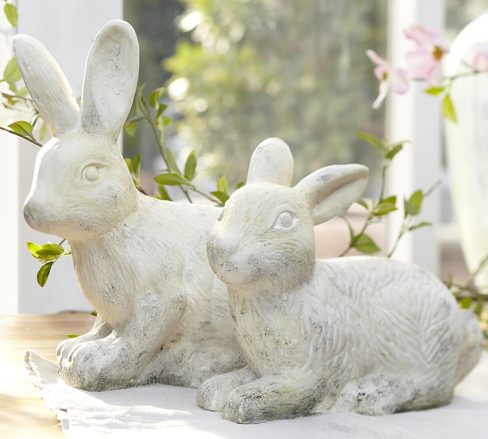 Rustic Wooden Rabbits - Iron Accents