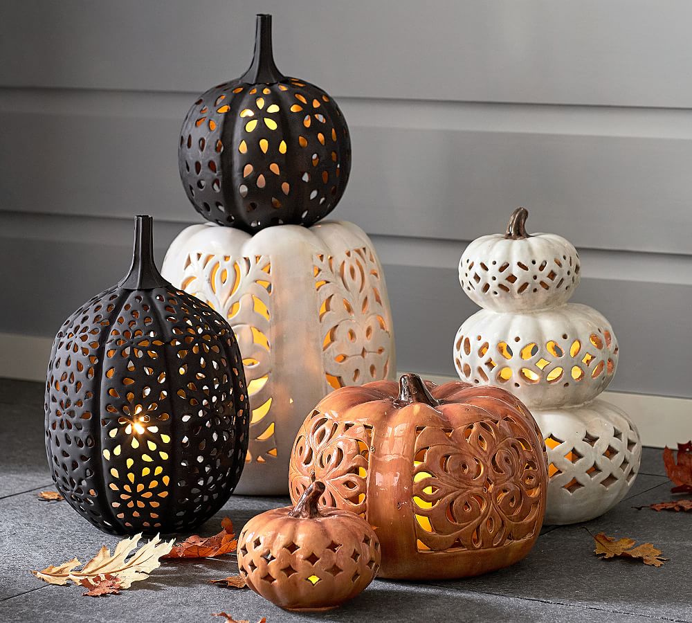 Pierced Bronze Metal Pumpkins, Decorative Objects