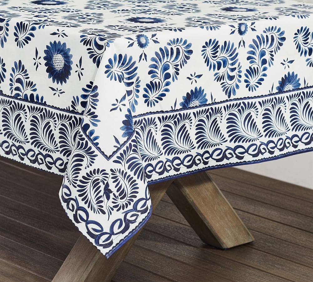 Puebla Outdoor Oilcloth Cotton Tablecloth Pottery Barn