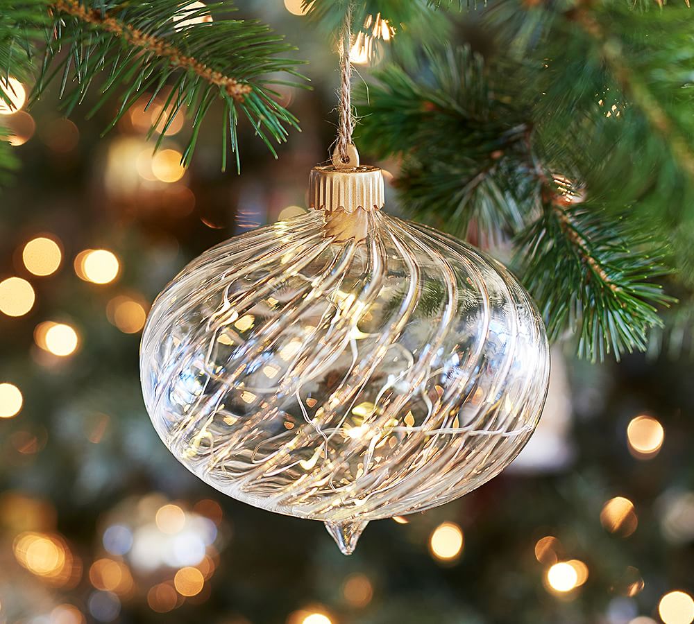 Lit Twist Glass Christmas Ornament - Wide Onion | Pottery Barn