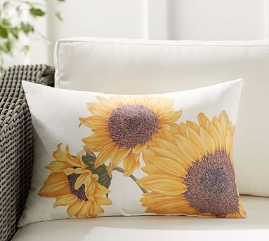 Botanical Sunflower Outdoor Lumbar Throw Pillow Pottery Barn