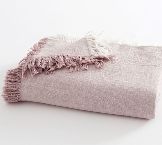 Oversized Fringe Linen Throw Blanket Pottery Barn
