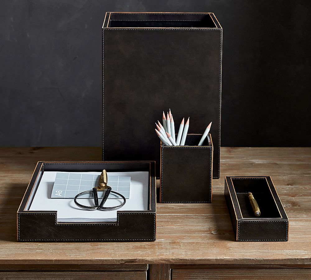 Gia Leather Desk Accessories - Black, Office Accessories