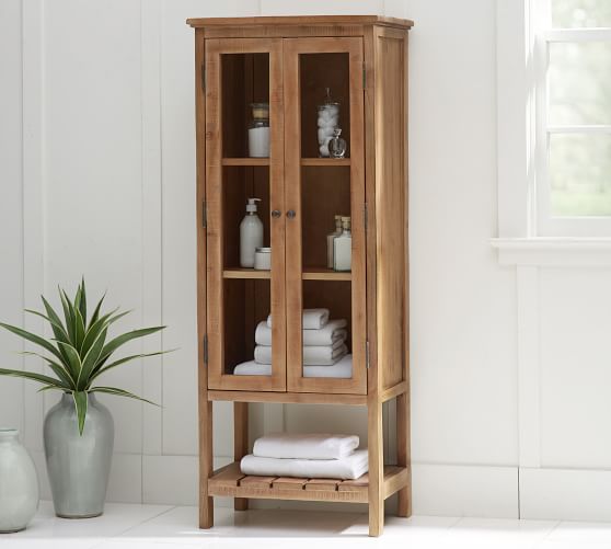 OKD Wooden Bathroom Storage Cabinet with Barn Door & 3 Shelves