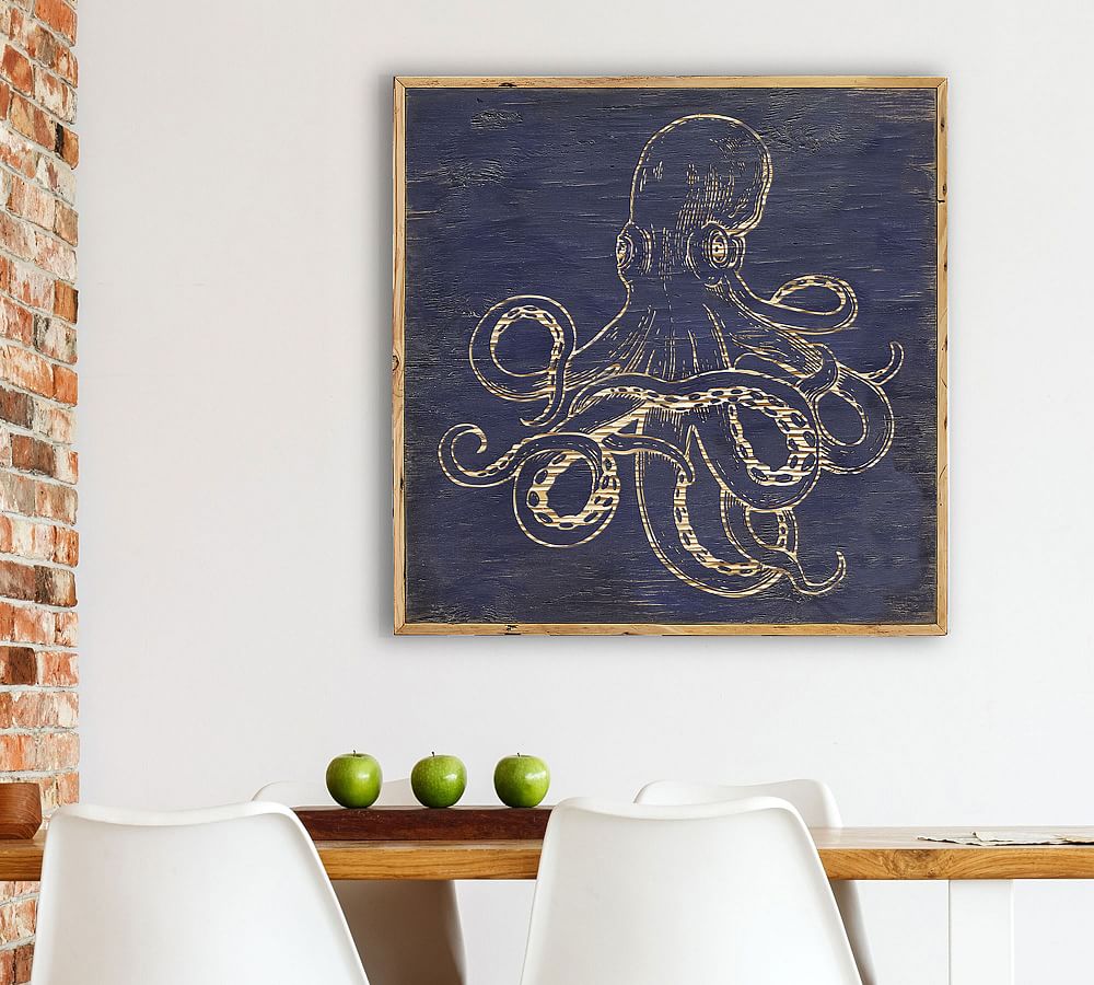 Octopus Carved Wood Wall Art Coastal Wall Art Pottery Barn