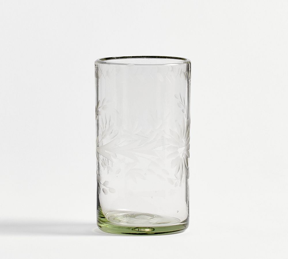 Floral Etched Drinking Glasses in Blown Recycled Glass — GARDENHEIR