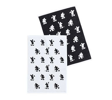 Disney White & Black Mickey Mouse Pattern Hand Towel, 2-Pack