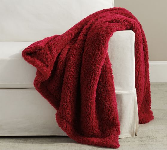 Red Fringe Plush Throw Blanket, Sold by at Home