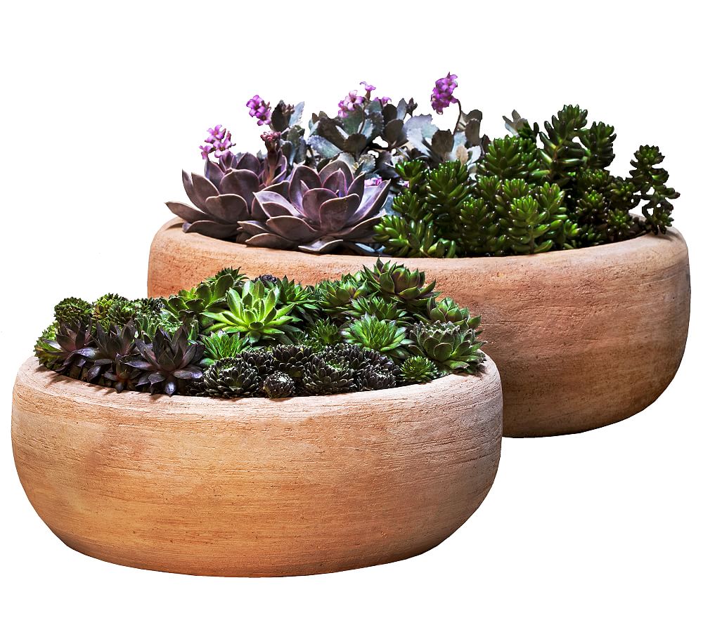 Belize Tall Bowl Outdoor Planters - Set of 2