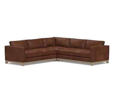 Jake Leather 3-Piece L-Sectional with Seadrift Wood Base | Pottery Barn