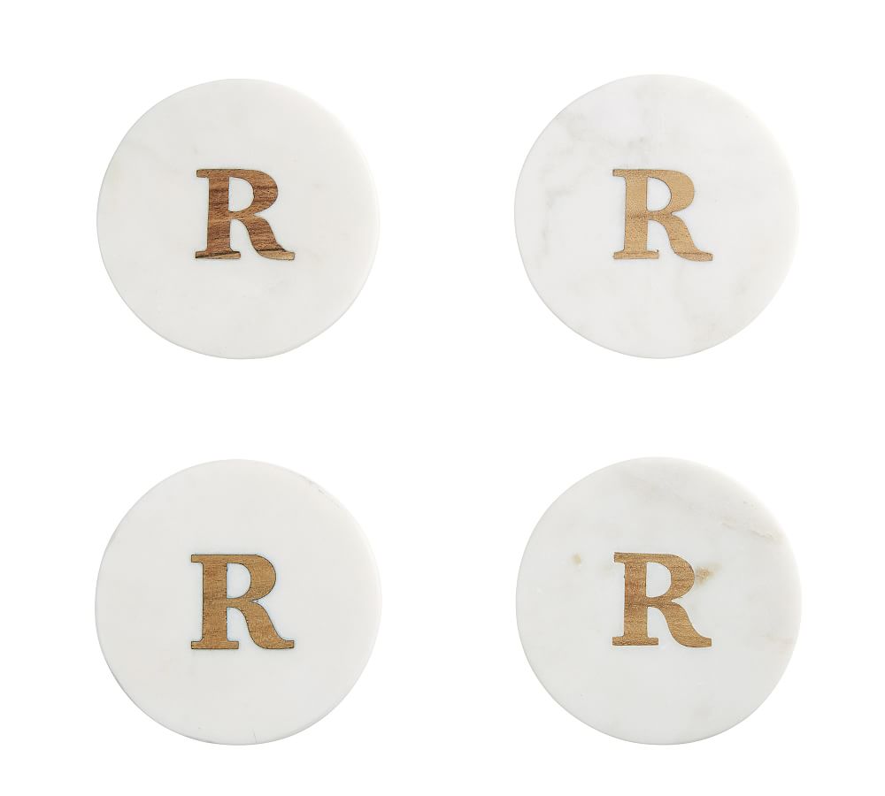 Handmade Alphabet Marble & Wood Coasters - Set of 4