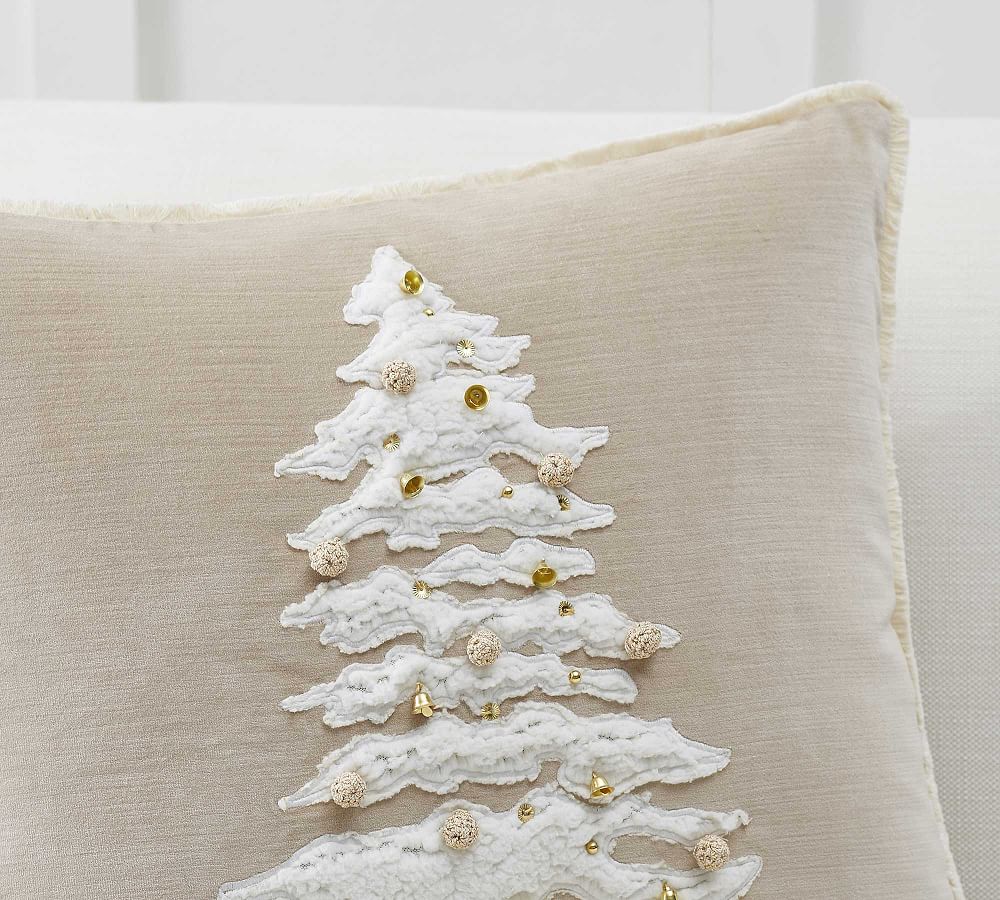 Lewondr Christmas Pillow Covers, 12x20 Inch 1PCS Soft Cute Pellet Velvet  Embroidery Trees Brown White Decorative Lumbar Pillow Cover with Tassel