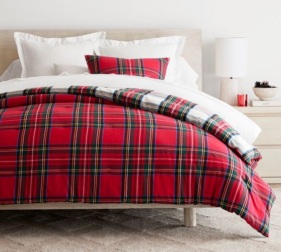 Stewart Plaid Flannel Reversible Comforter | Pottery Barn