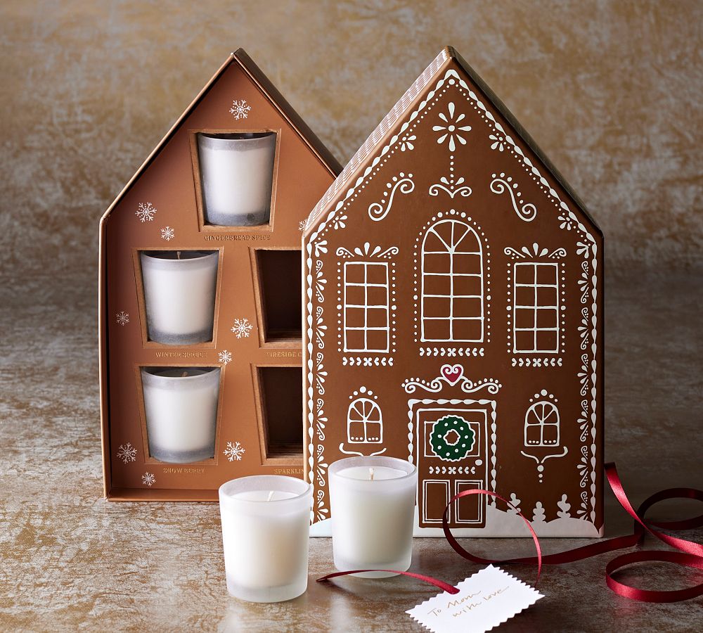 Classic Holiday Gingerbread House Votives - Set of 5