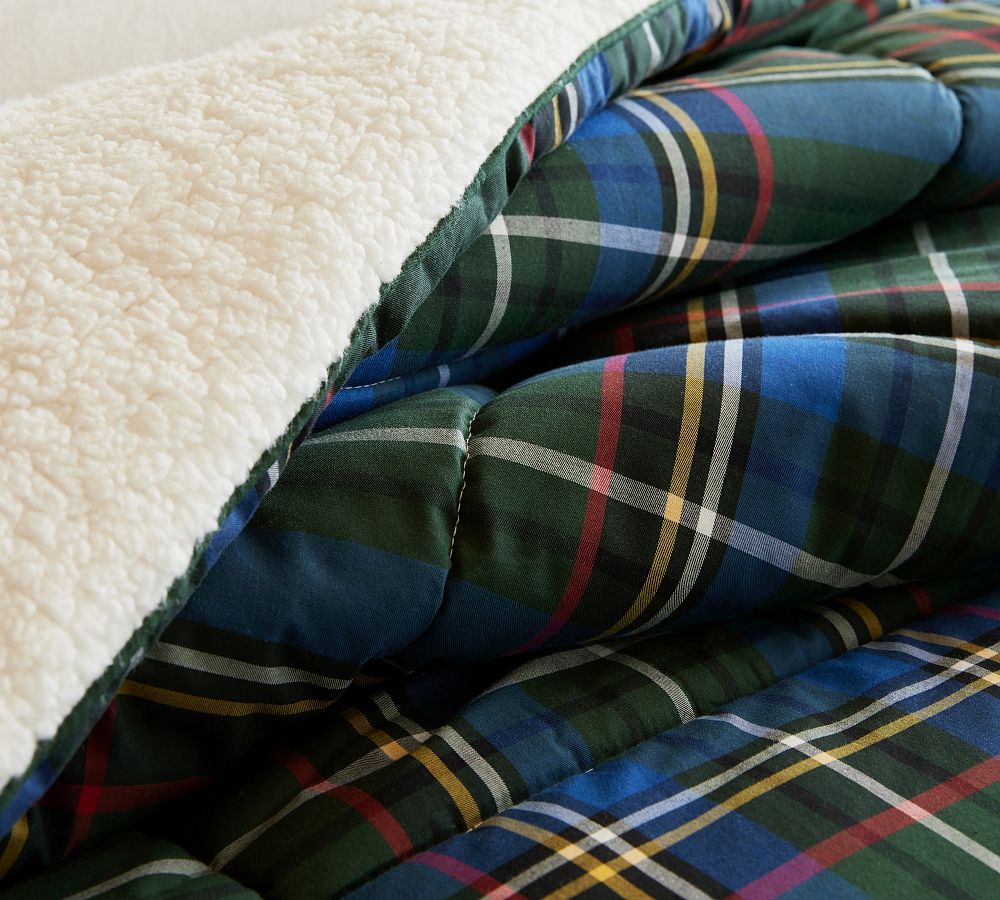 Stewart Plaid Cotton Sherpa Comforter Pottery Barn