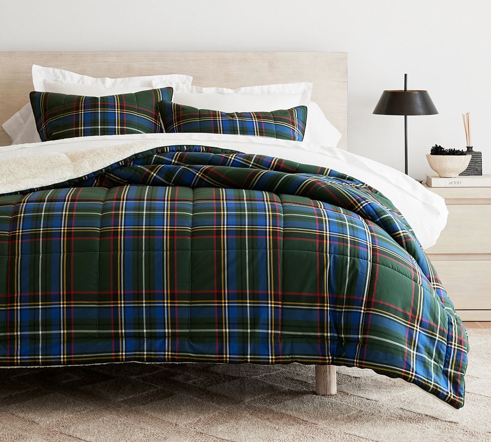 Stewart Plaid Cotton Sherpa Comforter Sham Pottery Barn