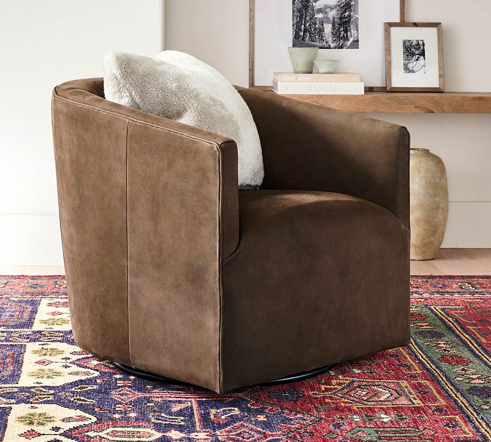 Baldwin Leather Swivel Armchair Pottery Barn