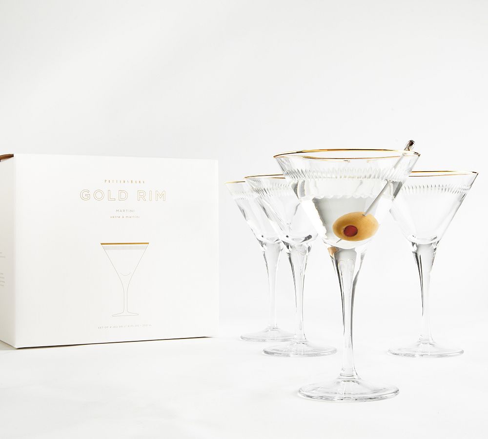 Vintage Gold Rim Cocktail Glasses, Set of 4, Gold Rimmed Martini glasses,  Bar Cart Cocktail Glasses, Champagne Toasting Glasses