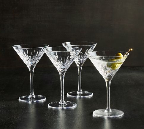 Pottery Barn Trellis Etched Coupe Cocktail Glasses Set of 4 Soda-Lime Glass