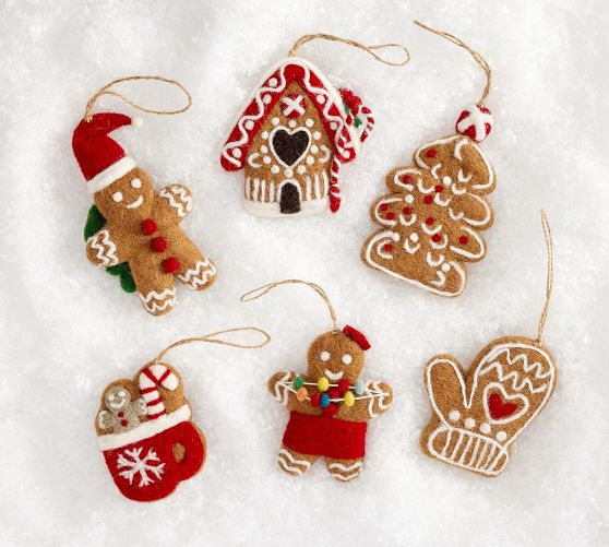 Gingerbread Felt Ornaments - Set of 6 | Pottery Barn