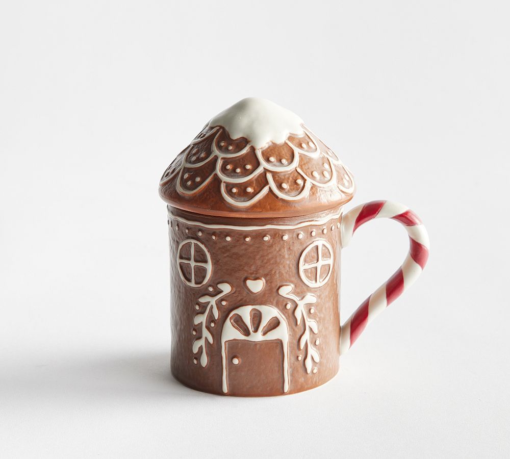 Gingerbread House Lidded Mugs Pottery Barn 