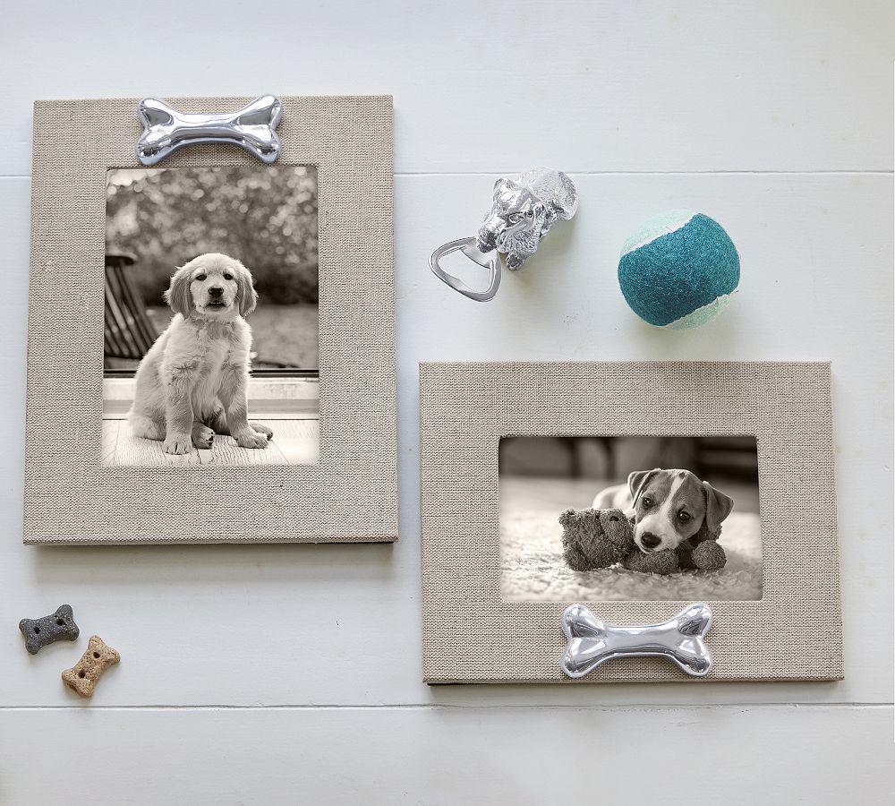 Linen Picture Frame with Silver Dog Bone Pottery Barn