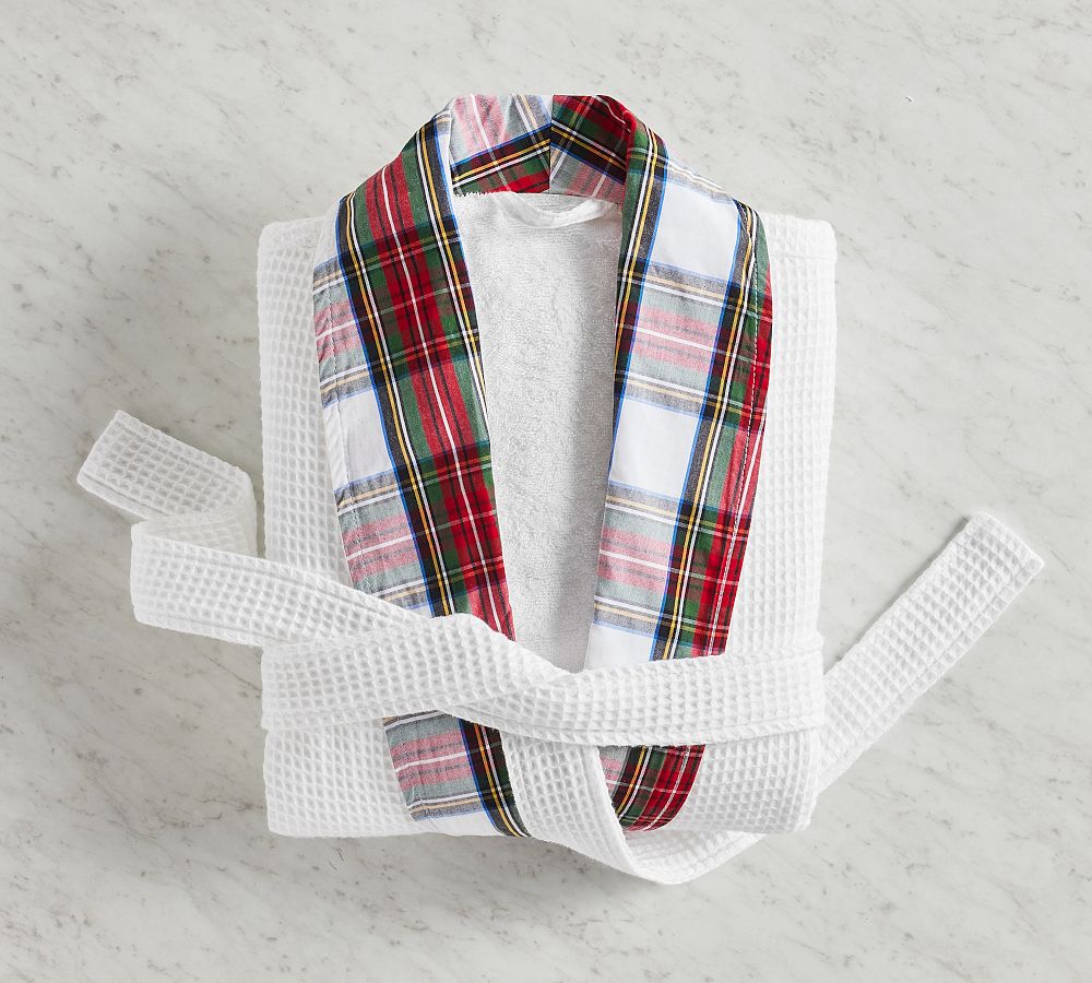 Waffle Weave Resort Stewart Plaid Robe Pottery Barn