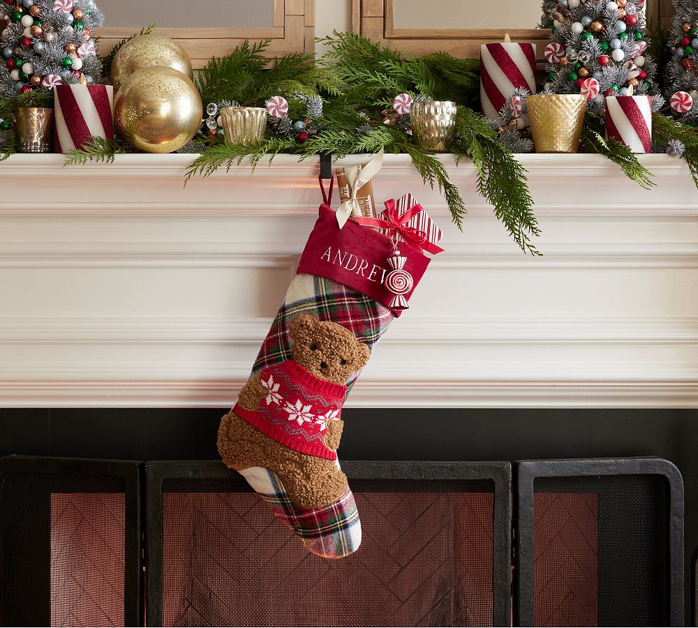 Plaid Teddy Icon Stocking | Pottery Barn